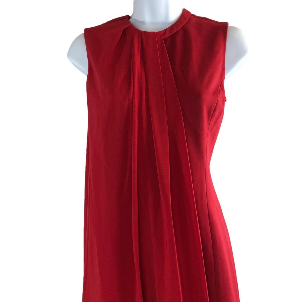 J. Peterman Sleeveless Chiffon Overlay Pleated Dress Red Size 0 Stretch Cocktail - Picture 13 of 15